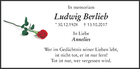 Traueranzeige von Ludwig Berlieb von Darmstädter Echo