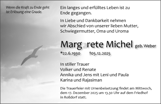Traueranzeige von Margarete Michel von Darmstädter Echo