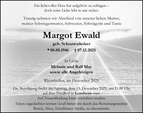 Traueranzeige von Margot Ewald von Allgemeine Zeitung Alzey