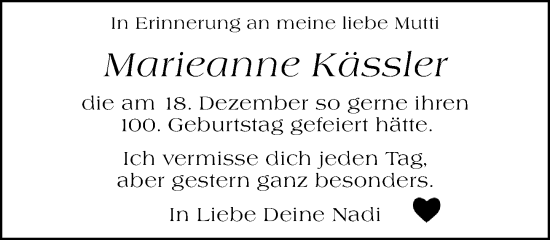 Traueranzeige von Marieanne Kässler von Hochheimer Zeitung