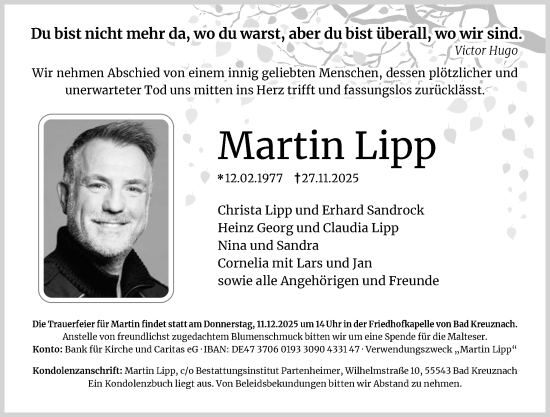 Traueranzeige von Martin Lipp von Allgemeine Zeitung Rheinhessen-Nahe