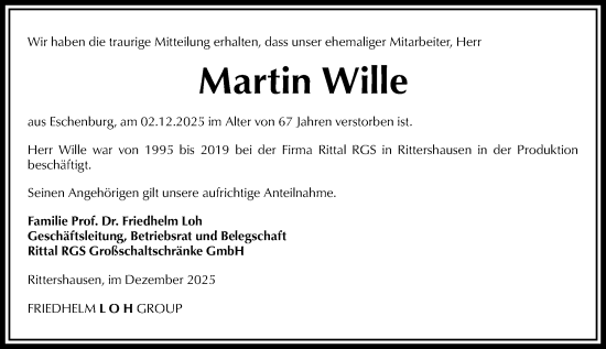 Traueranzeige von Martin Wille von Dill Block