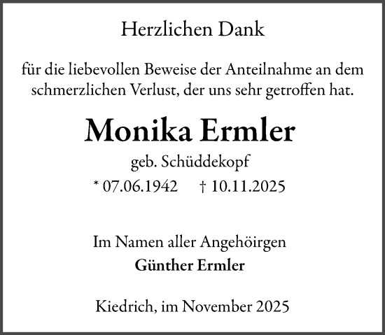 Traueranzeige von Monika Ermler von Rheingau Kurier