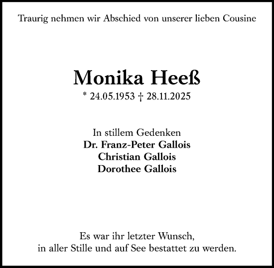 Traueranzeige von Monika Heeß von Allgemeine Zeitung Rheinhessen-Nahe