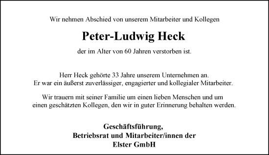 Traueranzeige von Peter-Ludwig Heck von Allgemeine Zeitung Mainz