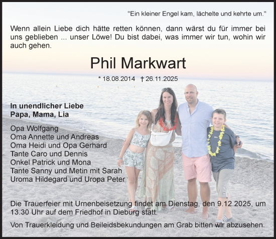 Traueranzeige von Phil Markwart von Dieburger Anzeiger/Groß-Zimmerner Lokal-Anzeiger