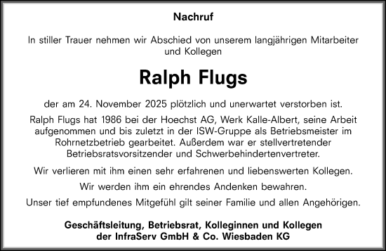 Traueranzeige von Ralph Flugs von Wiesbadener Kurier