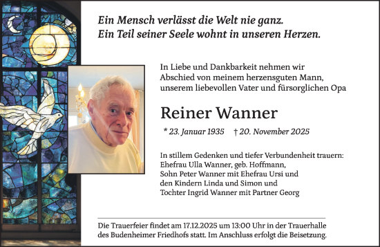 Traueranzeige von Reiner Wanner von Allgemeine Zeitung Mainz