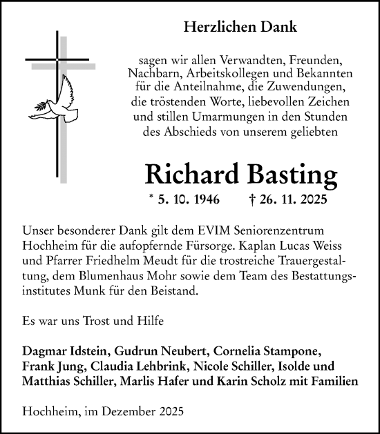 Traueranzeige von Richard Basting von Hochheimer Zeitung