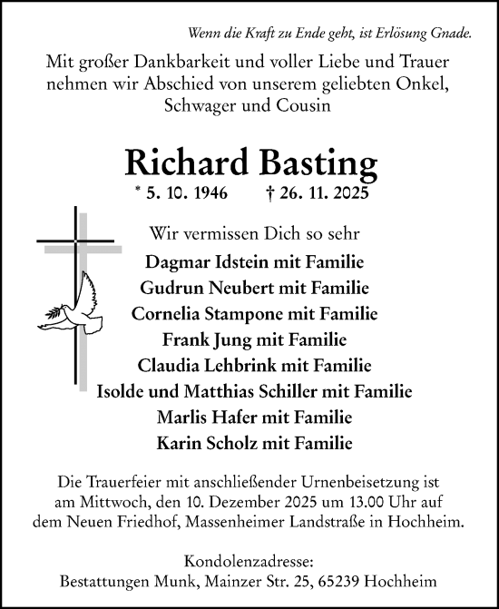 Traueranzeige von Richard Basting von Hochheimer Zeitung