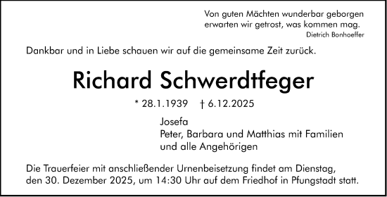 Traueranzeige von Richard Schwerdtfeger von Darmstädter Echo