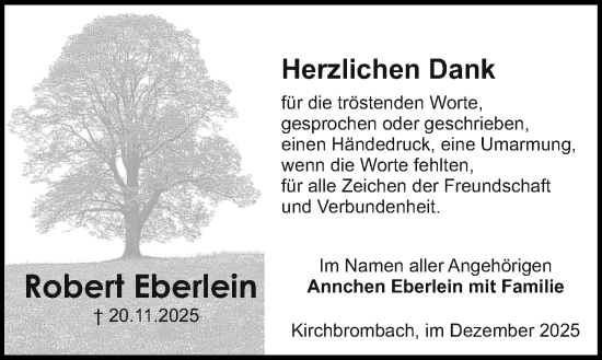 Traueranzeige von Robert Eberlein von Odenwälder Echo