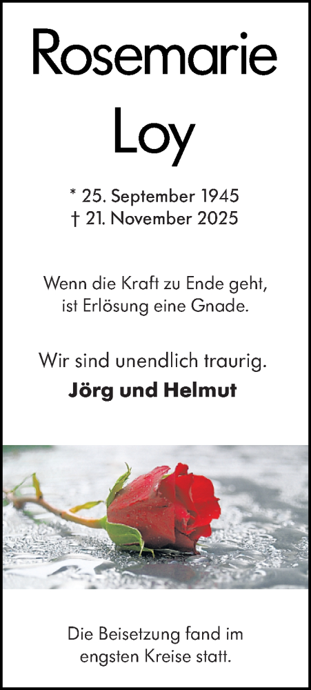 Traueranzeige von Rosemarie Loy von Darmstädter Echo
