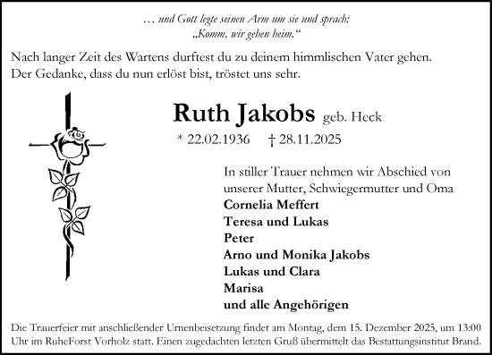 Traueranzeige von Ruth Jakobs von Allgemeine Zeitung Alzey