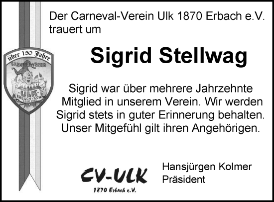 Traueranzeige von Sigrid Stellwag von Odenwälder Echo