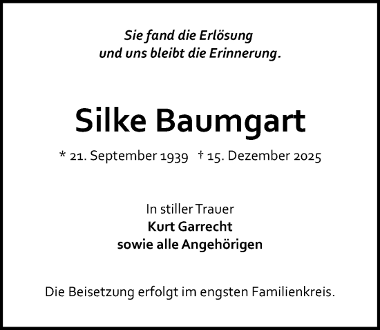 Traueranzeige von Silke Baumgart von Allgemeine Zeitung Mainz