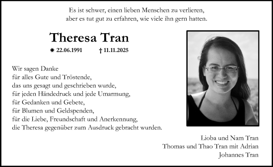 Traueranzeige von Theresa Tran von Darmstädter Echo