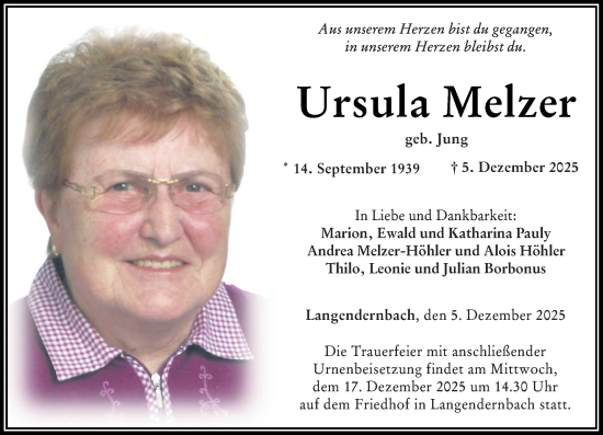 Traueranzeige von Ursula Melzer von Nassauische Neue Presse