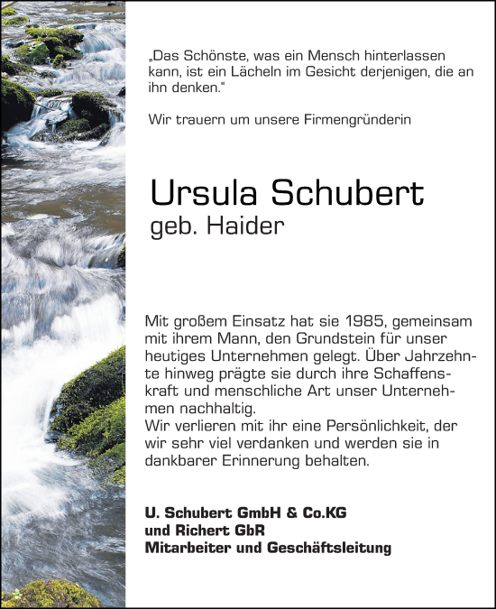 Traueranzeige von Ursula Schubert von Odenwälder Echo