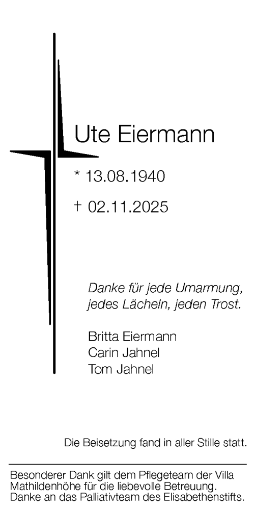 Traueranzeige von Ute Eiermann von Darmstädter Echo