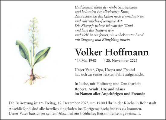 Traueranzeige von Volker Hoffmann von Weilburger Tageblatt