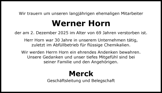 Traueranzeige von Werner Horn von Darmstädter Echo