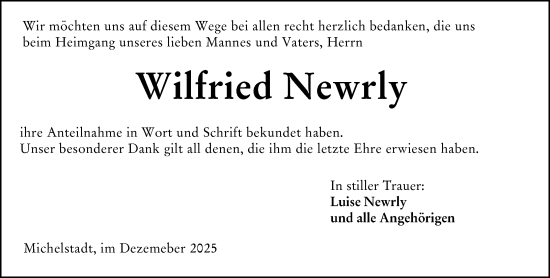 Traueranzeige von Wilfried Newrly von Odenwälder Echo