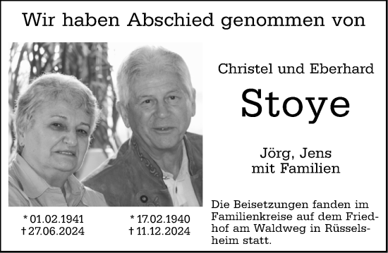 Traueranzeige von Christel Stoye von Rüsselsheimer Echo