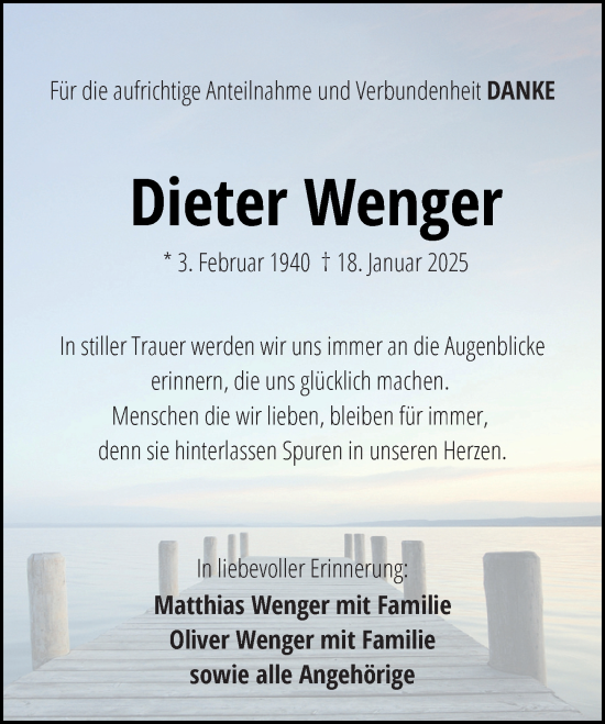 Traueranzeige von Dieter Wenger von Allgemeine Zeitung Mainz