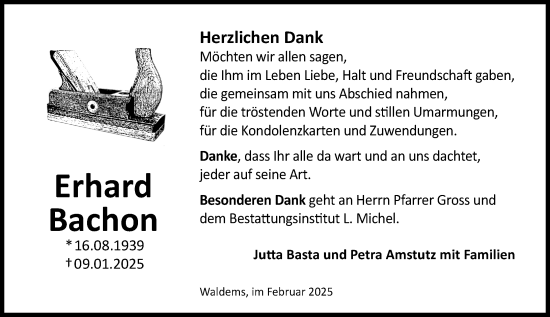 Traueranzeige von Erhard Bachon von Camberger Anzeiger
