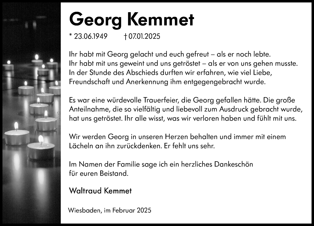  Traueranzeige für Georg Kemmet vom 01.02.2025 aus Wiesbadener Kurier