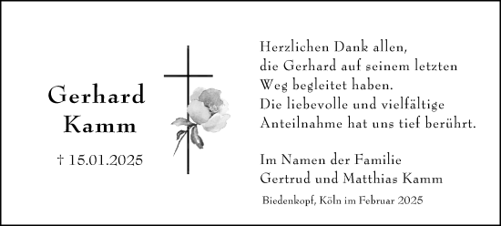 Traueranzeige von Gerhard Kamm von Hinterländer Anzeiger