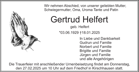 Traueranzeige von Gertrud Helfert von Starkenburger Echo