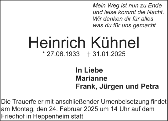 Traueranzeige von Heinrich Kühnel von Starkenburger Echo
