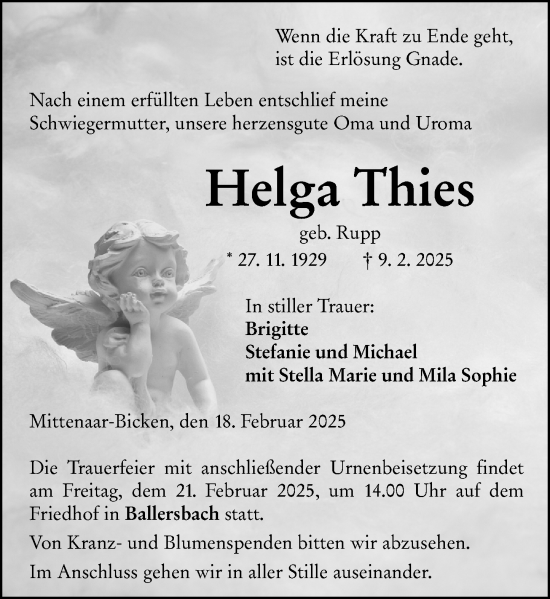 Traueranzeige von Helga Thies von Dill Block