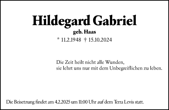 Traueranzeige von Hildegard Gabriel von Wiesbadener Kurier