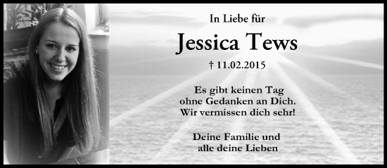 Traueranzeige von Jessica Tews von Allgemeine Zeitung Mainz