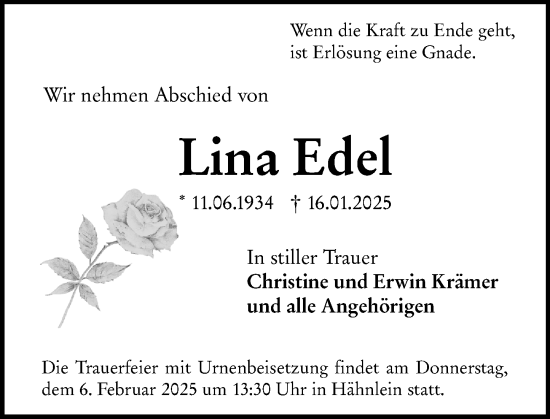 Traueranzeige von Lina Edel von Darmstädter Echo