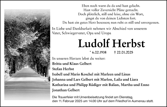Traueranzeige von Ludolf Herbst von Weilburger Tageblatt