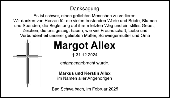 Traueranzeige von Margot Allex von Idsteiner Land/Untertaunus