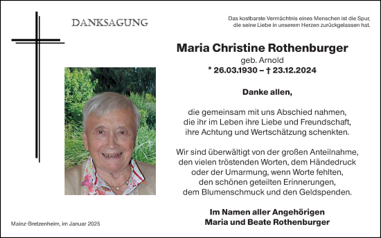 Traueranzeige von Maria Christine Rothenburger von Allgemeine Zeitung Rheinhessen-Nahe