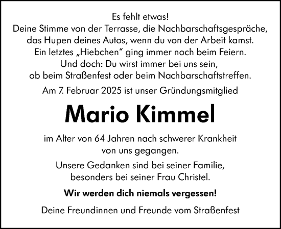 Traueranzeige von Mario Kimmel von Weilburger Tageblatt
