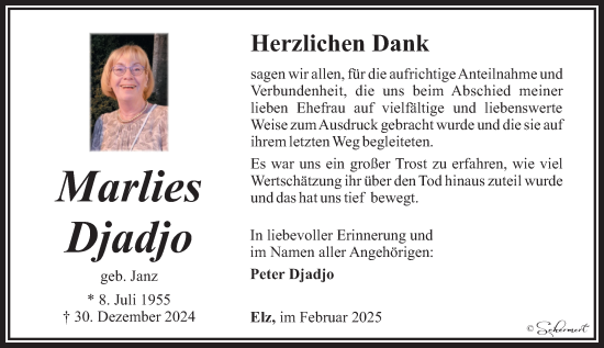 Traueranzeige von Marlies Djadjo von Nassauische Neue Presse