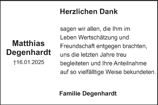 Traueranzeige von Matthias Degenhardt von Starkenburger Echo