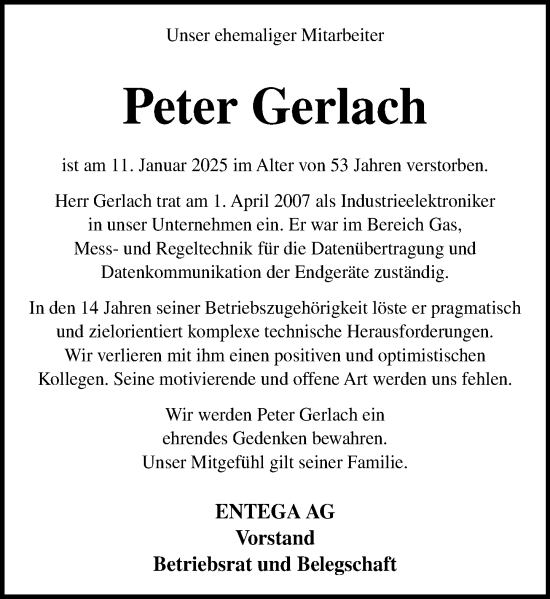 Traueranzeige von Peter Gerlach von Odenwälder Echo