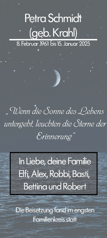 Traueranzeige von Petra Schmidt von Wetzlarer Neue Zeitung