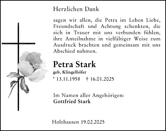 Traueranzeige von Petra Stark von Hinterländer Anzeiger