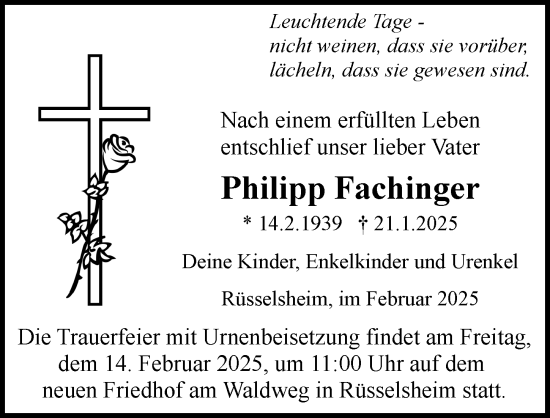 Traueranzeige von Philipp Fachinger von Rüsselsheimer Echo