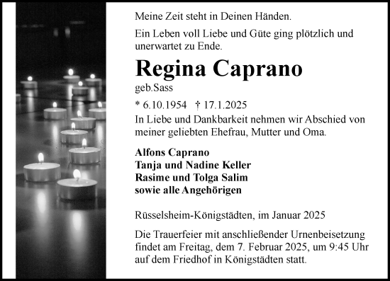 Traueranzeige von Regina Caprano von Rüsselsheimer Echo