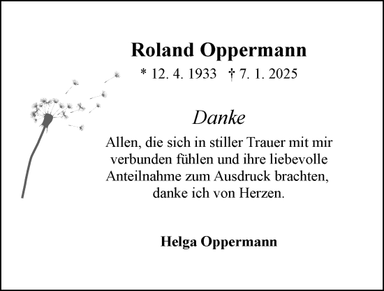 Traueranzeige von Roland Oppermann von Allgemeine Zeitung Mainz